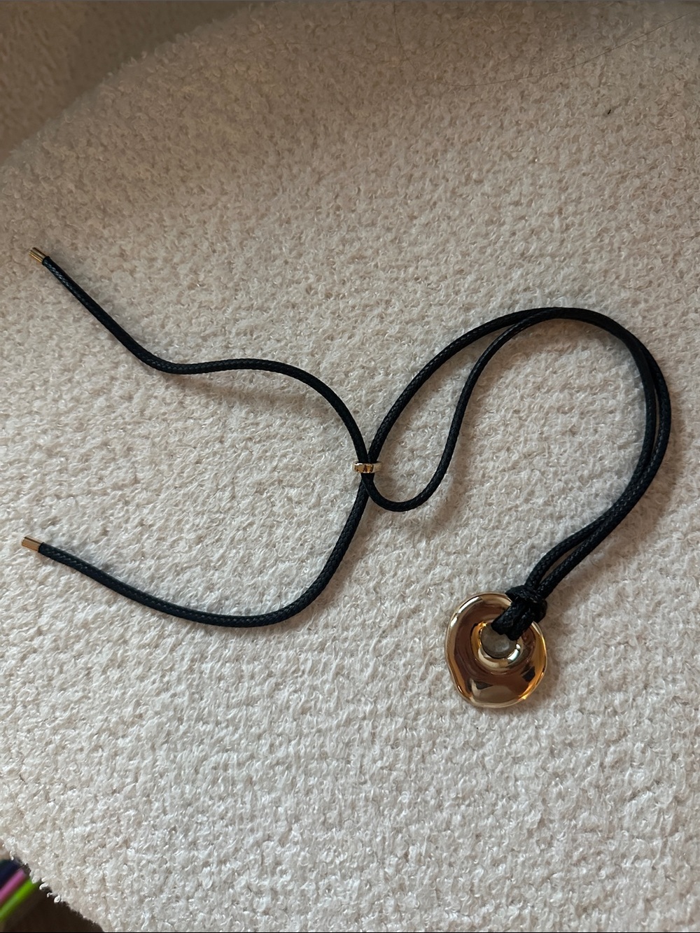 OPEN EDIT - Gold Disk Pendant Necklace on Black Cord